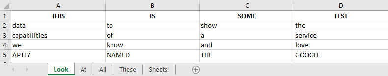 Screenshot of basic sheet including multiple tabs/sheets (Excel)