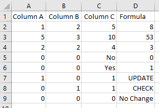 Example photo/snip of rendered formulas in Excel