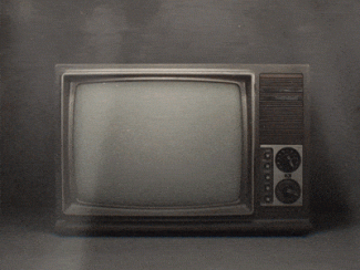 Gif of a "retro" television powering up to a white screen/noise.